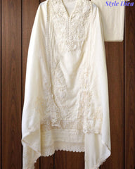 SD1133 - Pakistani Style Khadi Cotton  Unstitched Suit with Overall Crochet Lacing on Kurta & Dupatta