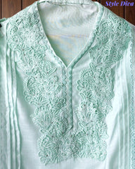 SD1133 - Pakistani Style Khadi Cotton  Unstitched Suit with Overall Crochet Lacing on Kurta & Dupatta