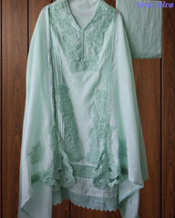 SD1133 - Pakistani Style Khadi Cotton  Unstitched Suit with Overall Crochet Lacing on Kurta & Dupatta