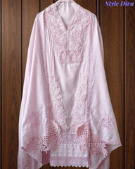 SD1133 - Pakistani Style Khadi Cotton  Unstitched Suit with Overall Crochet Lacing on Kurta & Dupatta