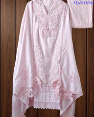 SD1133 - Pakistani Style Khadi Cotton  Unstitched Suit with Overall Crochet Lacing on Kurta & Dupatta