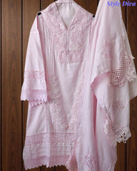 SD1133 - Pakistani Style Khadi Cotton  Unstitched Suit with Overall Crochet Lacing on Kurta & Dupatta
