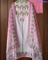SD1118 -Linen Cotton Digital Printed Unstitched Suit with Mirror Work, Pearl Highlighting & Dupatta