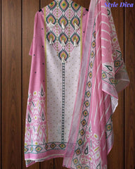 SD1118 -Linen Cotton Digital Printed Unstitched Suit with Mirror Work, Pearl Highlighting & Dupatta