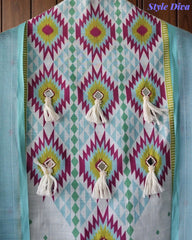 SD1118 -Linen Cotton Digital Printed Unstitched Suit with Mirror Work, Pearl Highlighting & Dupatta