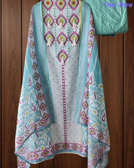 SD1118 -Linen Cotton Digital Printed Unstitched Suit with Mirror Work, Pearl Highlighting & Dupatta