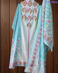 SD1118 -Linen Cotton Digital Printed Unstitched Suit with Mirror Work, Pearl Highlighting & Dupatta