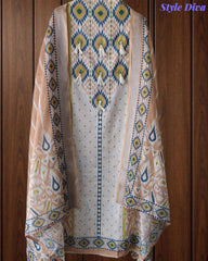 SD1118 -Linen Cotton Digital Printed Unstitched Suit with Mirror Work, Pearl Highlighting & Dupatta