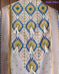SD1118 -Linen Cotton Digital Printed Unstitched Suit with Mirror Work, Pearl Highlighting & Dupatta