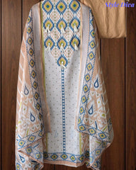 SD1118 -Linen Cotton Digital Printed Unstitched Suit with Mirror Work, Pearl Highlighting & Dupatta