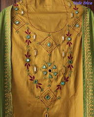 SD1135 - Jaam Cotton Unstitched Suit with Mirror &amp; Kantha Work, Mul Chanderi Lagdi Patta Dupatta