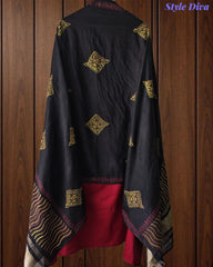 SD1135 - Jaam Cotton Unstitched Suit with Mirror &amp; Kantha Work, Mul Chanderi Lagdi Patta Dupatta