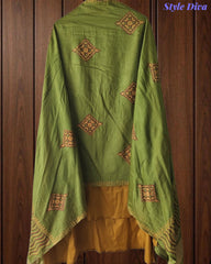 SD1135 - Jaam Cotton Unstitched Suit with Mirror &amp; Kantha Work, Mul Chanderi Lagdi Patta Dupatta