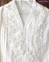 SD1133 - Pakistani Style Khadi Cotton  Unstitched Suit with Overall Crochet Lacing on Kurta & Dupatta
