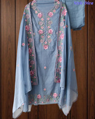 SD1112 - Mul Cotton Unstitched Suit with Parsi Embroidery, Pearl Highlighting & Matching Embroidered Dupatta