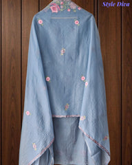 SD1112 - Mul Cotton Unstitched Suit with Parsi Embroidery, Pearl Highlighting & Matching Embroidered Dupatta