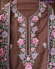 SD1112 - Mul Cotton Unstitched Suit with Parsi Embroidery, Pearl Highlighting & Matching Embroidered Dupatta