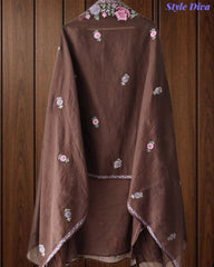 SD1112 - Mul Cotton Unstitched Suit with Parsi Embroidery, Pearl Highlighting & Matching Embroidered Dupatta