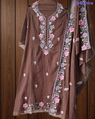 SD1112 - Mul Cotton Unstitched Suit with Parsi Embroidery, Pearl Highlighting & Matching Embroidered Dupatta
