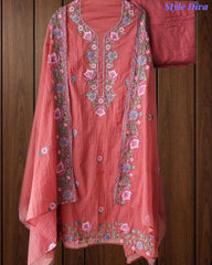 SD1112 - Mul Cotton Unstitched Suit with Parsi Embroidery, Pearl Highlighting & Matching Embroidered Dupatta