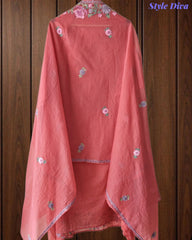 SD1112 - Mul Cotton Unstitched Suit with Parsi Embroidery, Pearl Highlighting & Matching Embroidered Dupatta