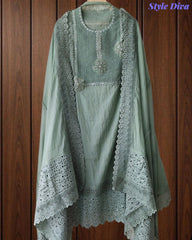 SD1117 - Pakistani Style Mul Cotton Unstitched Suit Set with Crochet Lacing & Sequin Work