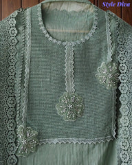 SD1117 - Pakistani Style Mul Cotton Unstitched Suit Set with Crochet Lacing & Sequin Work
