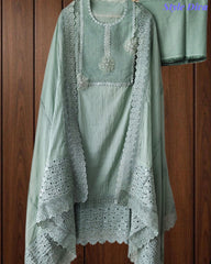 SD1117 - Pakistani Style Mul Cotton Unstitched Suit Set with Crochet Lacing & Sequin Work