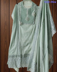 SD1117 - Pakistani Style Mul Cotton Unstitched Suit Set with Crochet Lacing & Sequin Work