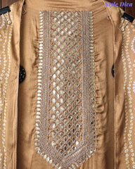 Premium Gajji Silk Digital Bandhej Print Unstitched Suit Set with Zari Embroidery, Faux Mirror & Sequin Work