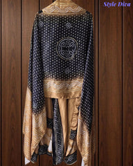 Premium Gajji Silk Digital Bandhej Print Unstitched Suit Set with Zari Embroidery, Faux Mirror & Sequin Work