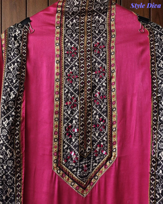 Gajji Silk Digital Printed Unstitched Suit with Mirror Highlighting & Matching Dupatta