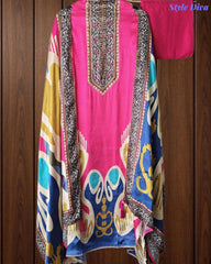 Gajji Silk Digital Printed Unstitched Suit with Mirror Highlighting & Matching Dupatta