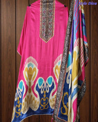 Gajji Silk Digital Printed Unstitched Suit with Mirror Highlighting & Matching Dupatta