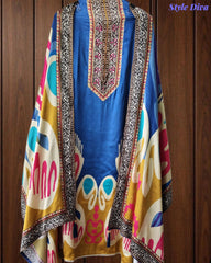 Gajji Silk Digital Printed Unstitched Suit with Mirror Highlighting & Matching Dupatta