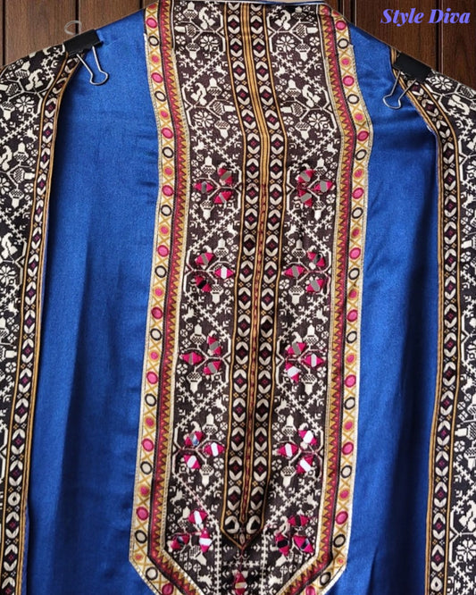 Gajji Silk Digital Printed Unstitched Suit with Mirror Highlighting & Matching Dupatta