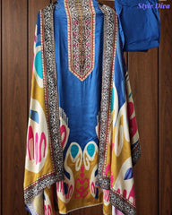 Gajji Silk Digital Printed Unstitched Suit with Mirror Highlighting & Matching Dupatta