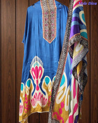 Gajji Silk Digital Printed Unstitched Suit with Mirror Highlighting & Matching Dupatta