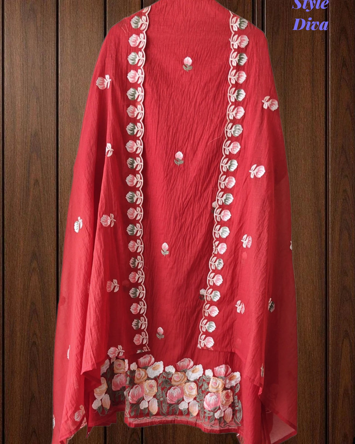 SD1101 - Mul Cotton Unstitched Suit with Parsi Embroidery, Embroidered Kurta & Matching Dupatta