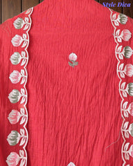 SD1101 - Mul Cotton Unstitched Suit with Parsi Embroidery, Embroidered Kurta & Matching Dupatta