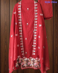 SD1101 - Mul Cotton Unstitched Suit with Parsi Embroidery, Embroidered Kurta & Matching Dupatta