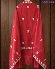 SD1101 - Mul Cotton Unstitched Suit with Parsi Embroidery, Embroidered Kurta & Matching Dupatta
