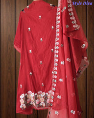 SD1101 - Mul Cotton Unstitched Suit with Parsi Embroidery, Embroidered Kurta & Matching Dupatta