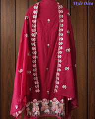 SD1101 - Mul Cotton Unstitched Suit with Parsi Embroidery, Embroidered Kurta & Matching Dupatta