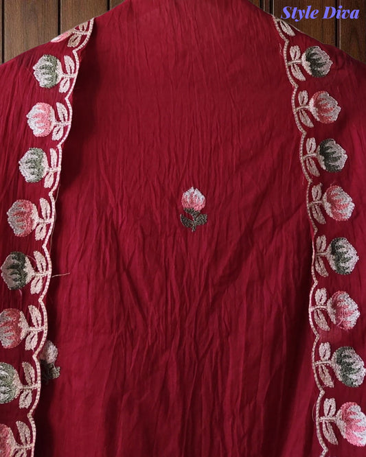 SD1101 - Mul Cotton Unstitched Suit with Parsi Embroidery, Embroidered Kurta & Matching Dupatta