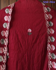 SD1101 - Mul Cotton Unstitched Suit with Parsi Embroidery, Embroidered Kurta & Matching Dupatta