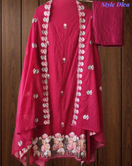 SD1101 - Mul Cotton Unstitched Suit with Parsi Embroidery, Embroidered Kurta & Matching Dupatta