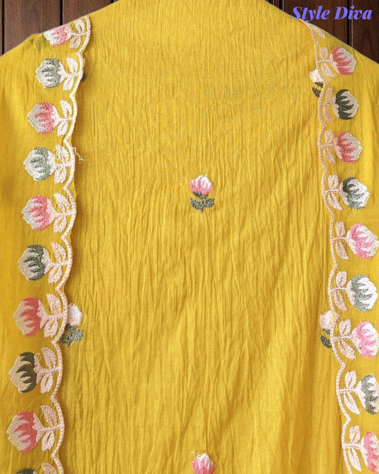 SD1101 - Mul Cotton Unstitched Suit with Parsi Embroidery, Embroidered Kurta & Matching Dupatta