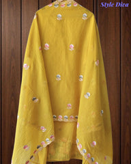 SD1101 - Mul Cotton Unstitched Suit with Parsi Embroidery, Embroidered Kurta & Matching Dupatta