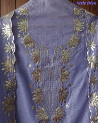 SD1136 - Mul Cotton Unstitched Suit with Pita Work, Block Print Dupatta & Matching Kurta